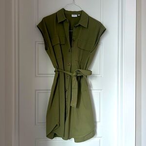 Olive green button up dress, sz 36 (8/10)